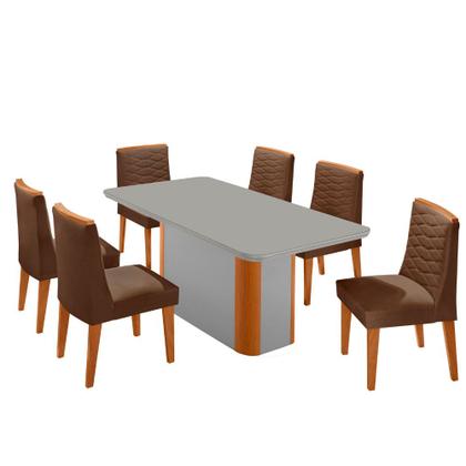 Imagem de Mesa de Jantar Isadora 180cm Tampo MDF Vidro com 6 Cadeiras Eloise