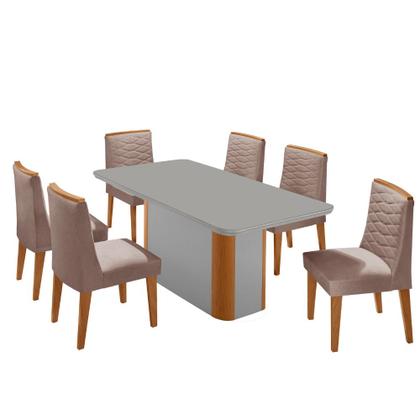 Imagem de Mesa de Jantar Isadora 180cm Tampo MDF Vidro com 6 Cadeiras Eloise