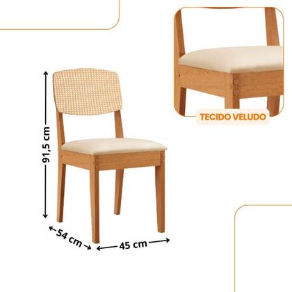 Imagem de Mesa De Jantar Isadora 180cm Tampo Mdf Vidro Com 6 Cadeiras Veludo Creme/off/nat/serig. Off