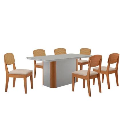 Imagem de Mesa De Jantar Isadora 180cm Tampo Mdf Vidro Com 6 Cadeiras Veludo Creme/off/nat/serig. Off