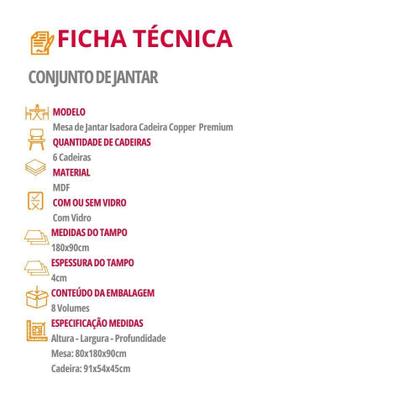 Imagem de Mesa De Jantar Isadora 180cm Tampo Mdf Vidro Com 6 Cadeiras Veludo Marrom/off/nat/serig Off