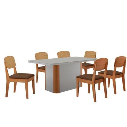 Imagem de Mesa De Jantar Isadora 180cm Tampo Mdf Vidro Com 6 Cadeiras Veludo Marrom/off/nat/serig Off