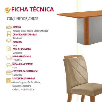 Imagem de Mesa De Jantar Isadora Mdf Com 4 Cadeiras Moderna Mobilia Turim 07/naturale Laminado