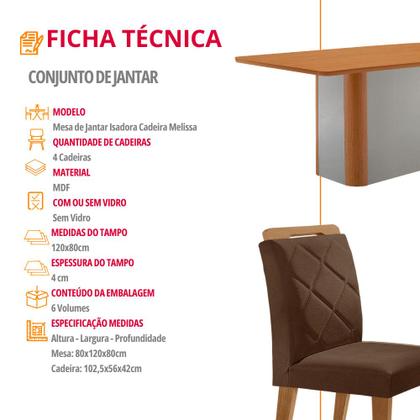 Imagem de Mesa de Jantar Isadora Tampo 120cm MDF Canto Copo e 4 Cadeiras Melissa Moderna Mobilia