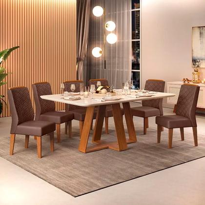 Imagem de Mesa de Jantar Kiara 160cm Com 6 Cadeiras Lídia D04 Freijó/Veludo Moca - Mpozenato