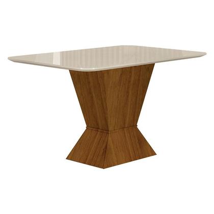 Imagem de Mesa de Jantar Larissa 120x80 Freijó Off White com 4 Cadeiras MDF Freijó Linho Palha - Leifer Móveis