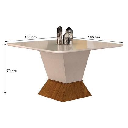 Imagem de Mesa de Jantar Larissa 135x135 Off White Freijó com 8 Cadeiras MDF Freijó Linho Palha - Leifer Móveis