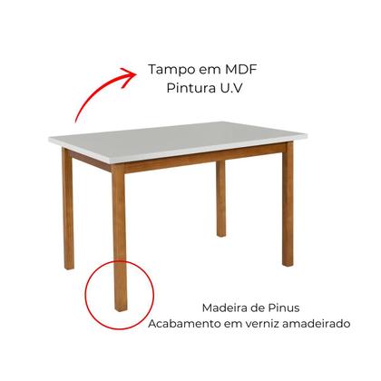 Imagem de Mesa de Jantar Linha Elisa Em Madeira Pinus 120 Elegância Off White