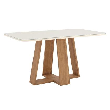 Imagem de Mesa de Jantar Lins 160 cm Canto Arredondado com Vidro Ambiente Nature Off White - Henn