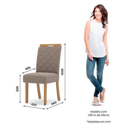 Imagem de Mesa de Jantar Lins 160cm Canto Arredondado com Vidro Ambiente Nature Off White com 6 Cadeiras Bella Amêndoa - Henn