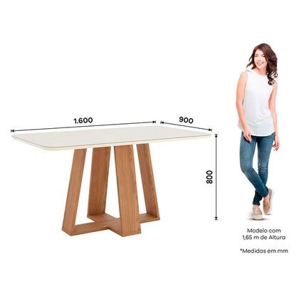 Imagem de Mesa de Jantar Lins 160cm Canto Arredondado com Vidro Ambiente Nature Off White com 6 Cadeiras Bella Amêndoa - Henn