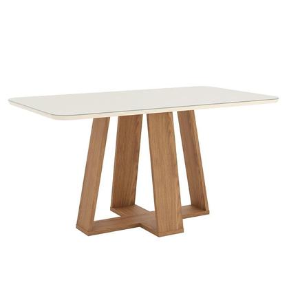 Imagem de Mesa de Jantar Lins 160cm Canto Arredondado com Vidro Ambiente Nature Off White com 6 Cadeiras Bella Amêndoa - Henn