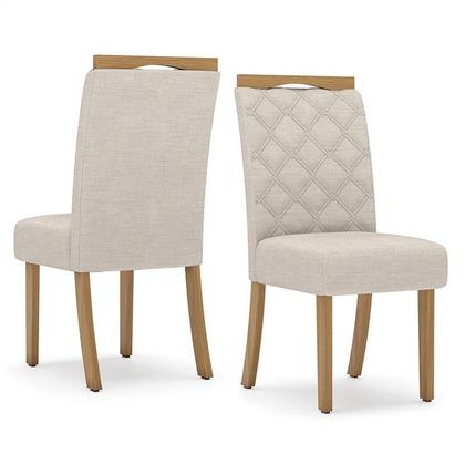 Imagem de Mesa de Jantar Lins 160cm Canto Arredondado com Vidro Ambiente Nature Off White com 6 Cadeiras Bella Linho - Henn