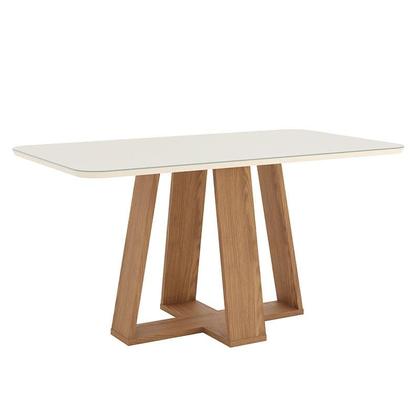 Imagem de Mesa de Jantar Lins 160cm Canto Arredondado com Vidro Ambiente Nature Off White com 6 Cadeiras Bella Linho - Henn