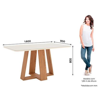 Imagem de Mesa de Jantar Lins 160cm Canto Arredondado com Vidro Ambiente Nature Off White com 6 Cadeiras Bella Linho - Henn
