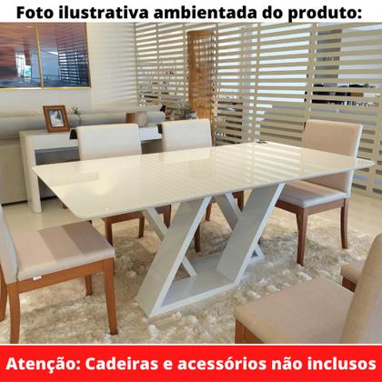 Imagem de Mesa de Jantar Livia Flora 160 cm Retangular Borda Arredondada Madeira Vidro Colado Laca Off White