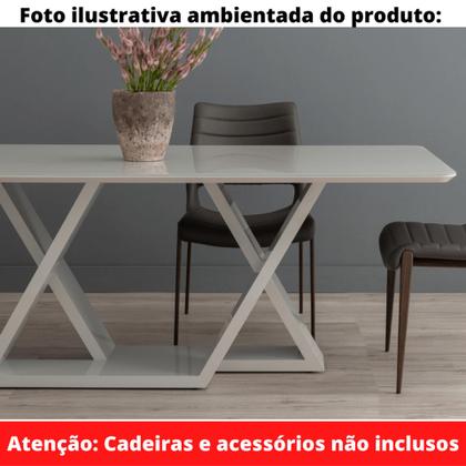 Imagem de Mesa de Jantar Livia Flora 160 cm Retangular Borda Arredondada Madeira Vidro Colado Laca Off White