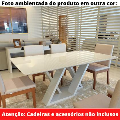 Imagem de Mesa de Jantar Livia Flora 180 cm Retangular Borda Arredondada Madeira Vidro Colado Laca Off White