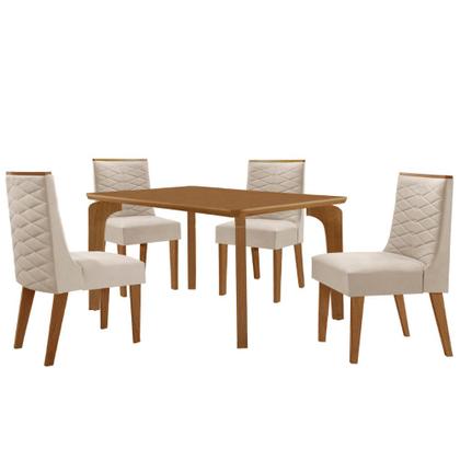 Imagem de Mesa de Jantar Liz 120cm MDF Canto copo e com 4 Cadeiras Safira