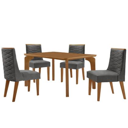 Imagem de Mesa de Jantar Liz 120cm MDF Canto copo e com 4 Cadeiras Safira