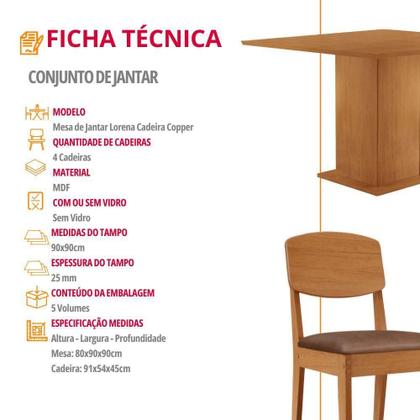 Imagem de Mesa De Jantar Loren 90cm Mdf 4 Cad Copper Moderna Mobilia Tork/naturale Laminado