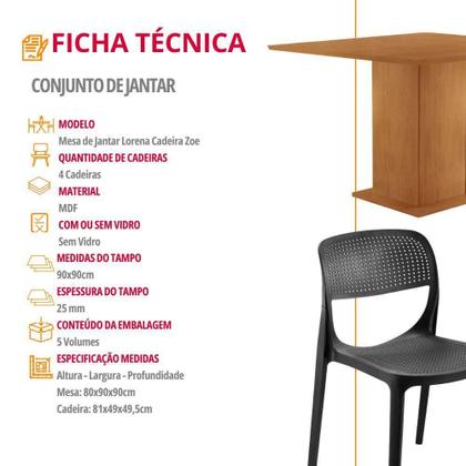 Imagem de Mesa De Jantar Loren 90cm Mdf 4 Cad Zoe Moderna Mobilia Preto/naturalle Laminado