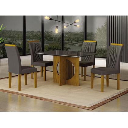 Imagem de Mesa de Jantar Lorena Plus 120x80 Freijó Chumbo com 4 Cadeiras Doha Joli Chumbo  Leifer Móveis