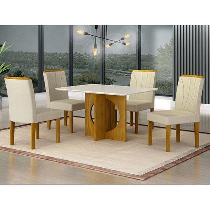 Imagem de Mesa de Jantar Lorena Plus 120x80 Freijó Off White com 4 Cadeiras Lorena Joli Palha  Leifer Móveis