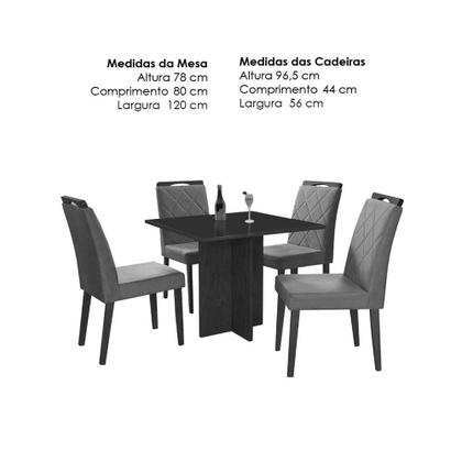 Imagem de Mesa de Jantar Los Angeles 120x80cm com 4 Cadeiras Minas Plac Cor Canela Off White com Tecido Azul