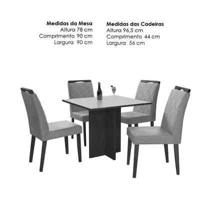 Imagem de Mesa de Jantar Los Angeles 90x90cm em Linho com 4 Cadeiras Minas Plac Cor Canela Off White com Tecido Bege
