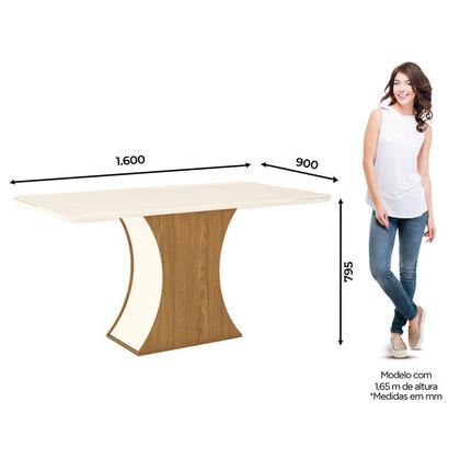 Imagem de Mesa de Jantar Luiza 160 cm Ambiente Canto Arredondado com Vidro Nature Off White  Henn