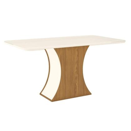 Imagem de Mesa de Jantar Luiza 160 cm Ambiente Canto Arredondado com Vidro Nature Off White  Henn