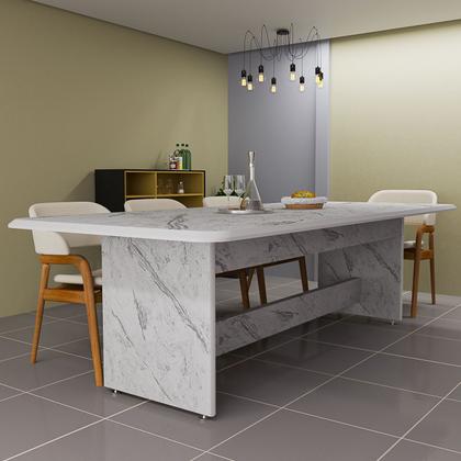 Imagem de Mesa De Jantar MDF 220x90 Grande Com Tampo Marmorizado