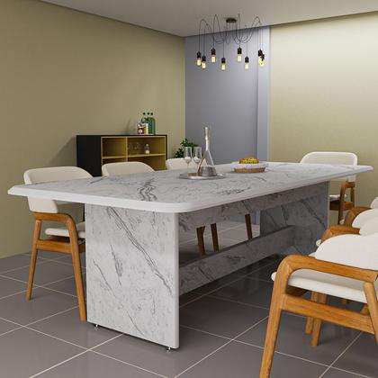 Imagem de Mesa De Jantar MDF 220x90 Grande Com Tampo Marmorizado