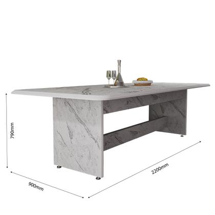 Imagem de Mesa De Jantar MDF 220x90 Grande Com Tampo Marmorizado
