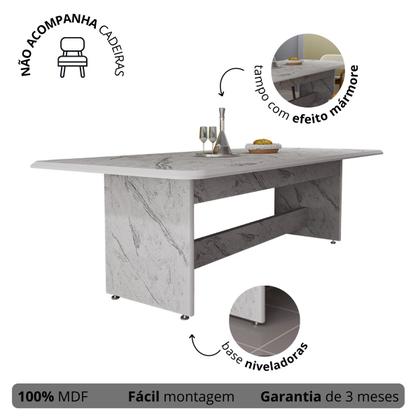 Imagem de Mesa De Jantar MDF 220x90 Grande Com Tampo Marmorizado