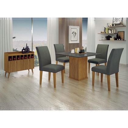 Imagem de Mesa de Jantar Napoli 90x90 Freijó Decor Chumbo com 4 Cadeiras MDF Freijó Joli Chumbo  Leifer Móveis