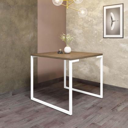 Imagem de Mesa de Jantar Office Stan Industrial 4 lugares Quadrada 90 cm Ferro Branco Tampo 100% MDF Caramelo - Ahazzo Móveis