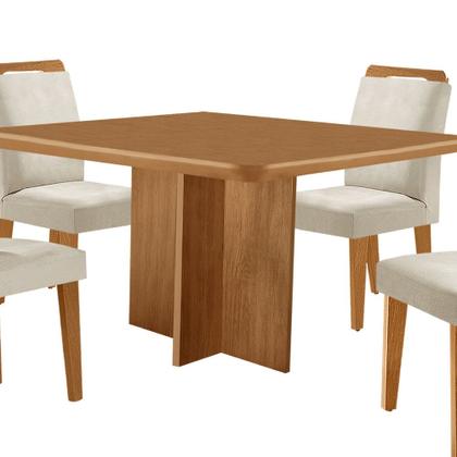Imagem de Mesa de Jantar Olímpia 90cm MDF Canto copo e com 4 Cadeiras Athenas