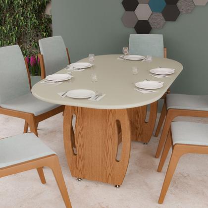 Imagem de Mesa De Jantar Oval Moderna Base trabalhada em Mdf 6 Lugares