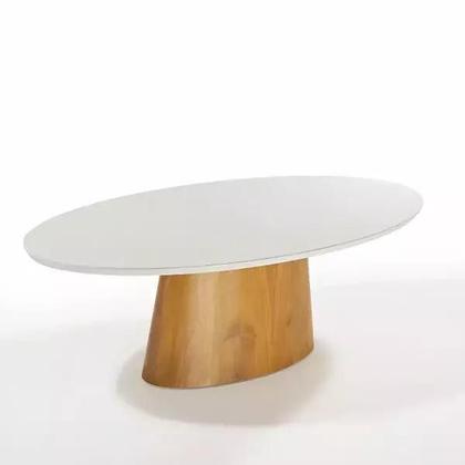 Imagem de Mesa de Jantar Oval Tampo Laqueado com Vidro Off White 1,60m