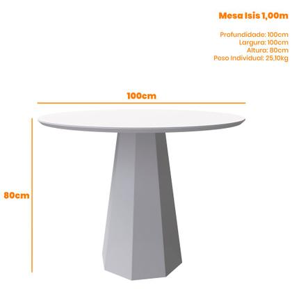 Imagem de Mesa De Jantar Para 4 Lugares 1,00m Tampo Redondo Com Vidro Isis Ypê Off WhiteNew Ceval