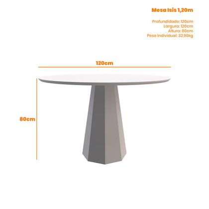 Imagem de Mesa De Jantar Para 4 Lugares 1,20m Tampo Redondo Com Vidro Isis Cor Off White New Ceval
