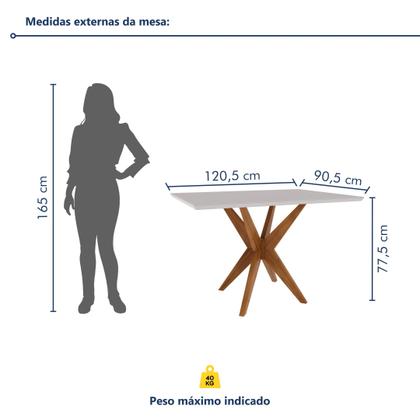 Imagem de Mesa de Jantar para 4 Lugares 120x90cm Donna em Madeira Maciça