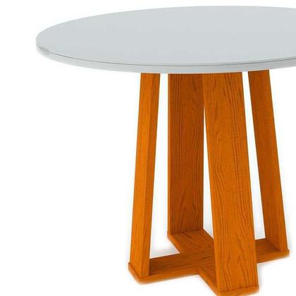 Imagem de Mesa de Jantar Para 4 Lugares Isabela 1,00m Tampo de Madeira Com Vidro Redondo Cor Ypê Off White New Ceval