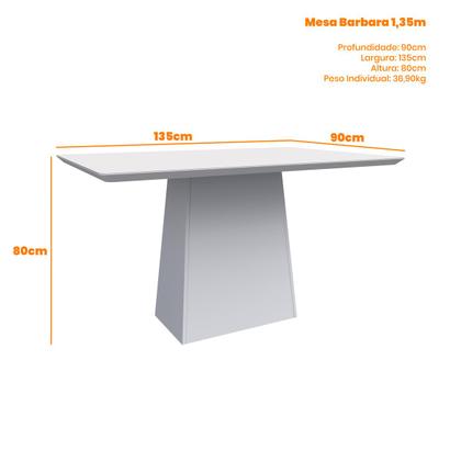 Imagem de Mesa De Jantar Para 4 ou 6 Lugares Tampo De Madeira Com Vidro Bárbara 1,35m Cor Ype Off White New Ceval