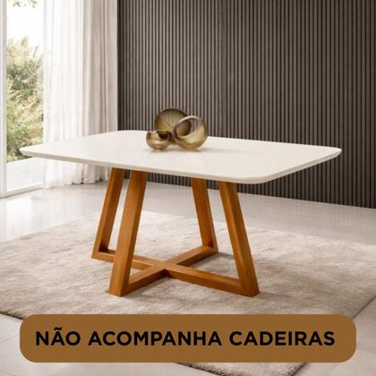 Imagem de Mesa de Jantar para 6 Lugares Madeira Maciça nos Pés Tampo Mdfvidro Meloff White 160x90 Pérola