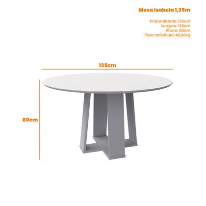 Imagem de Mesa De Jantar Para 6 Lugares Tampo Redondo Com Vidro 1,35m Isabela Ype Off White New Ceval