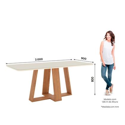 Imagem de Mesa de Jantar para 8 Lugares 2m Tampo Mdf e Vidro Canto Arredondado Lins