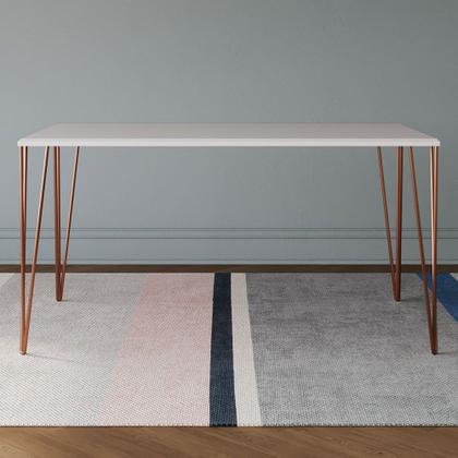 Imagem de Mesa de Jantar Pés Hairpin Clips Elen 150x90cm Tampo Branco com Base Cobre